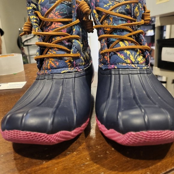 Sperry Saltwater Duck Womens Boots Colorful Floral & Blue Design Zipper Size 7 - Picture 5 of 10